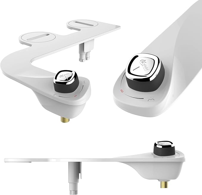 Bio Bidet SlimEdge Bidet Attachment for Toilet, Non Electric, Dual Nozzles for Front and Rear Cold Water Wash, Adjustable Water Pressure, White