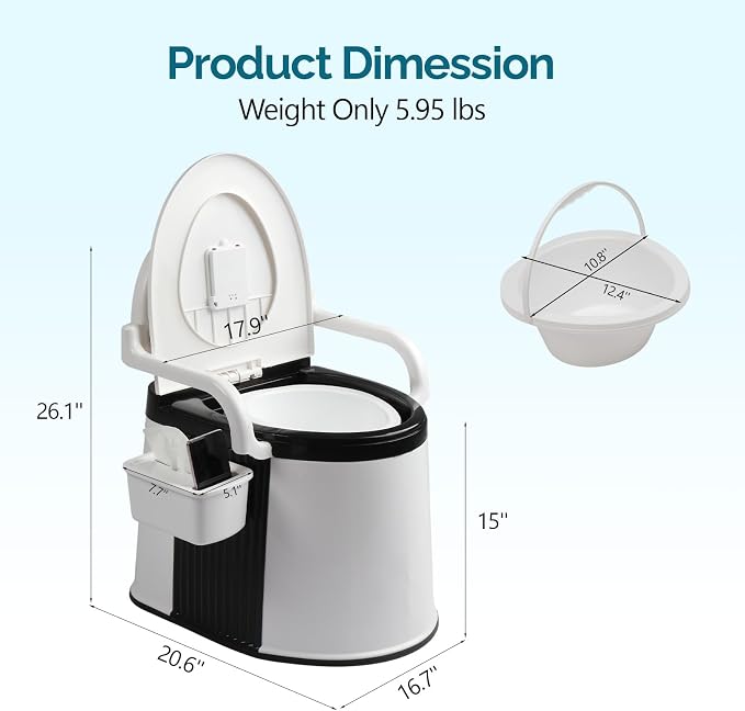 VINGLI Portable Toilet | Back & Handrail Design Commode with 5 Gallon Bucket Inner, Camping RV Toilet for Adult, Kids, Home, Boat, Van, Travel, Black