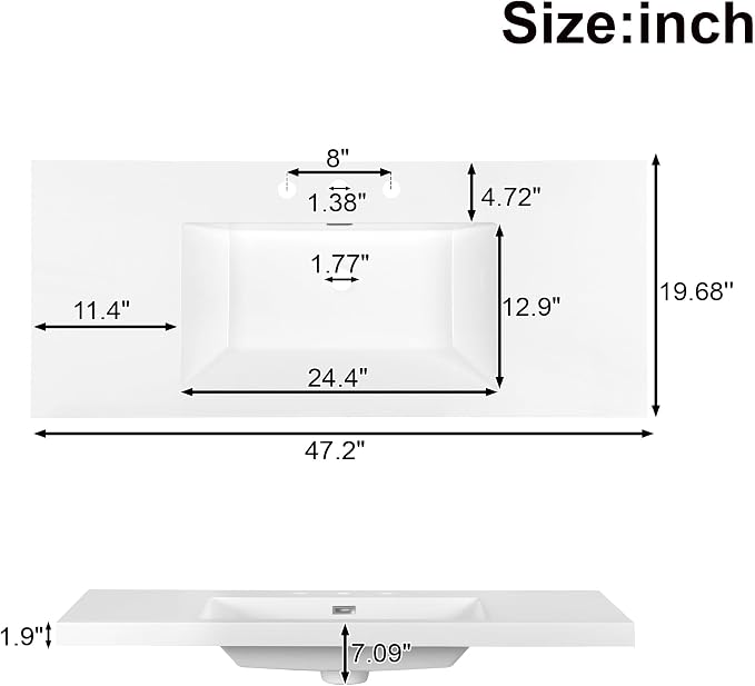 47.2" Bathroom Vanity with 6 Drawers & Resin Sink, Black | 47.2" bathroom vanity with 6 drawers, soft-close doors, SMC resin sink, adjustable shelf and modern design