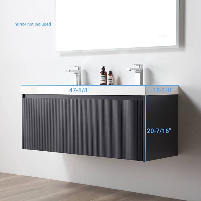 Blossom 48 Inch Double Sink Bathroom Vanity, All Wood Wall Mounted Floating Bathroom Vanity Cabinet with Acrylic Sink, Bathroom Sink Cabinet with Soft-Close Drawers, Modern Vanities, Night Blue