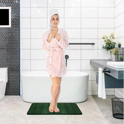 RUN HELIX Bath Mats for Bathroom Comfort Memory Foam Bath Rug Set 3 Piece Non-Slip Bathroom Mats,Absorbent Shaggy Rugs Super Soft U-Shaped Toilet Rug,Bathroo Carpets for Batoom,Tub,Shower,Dark Green