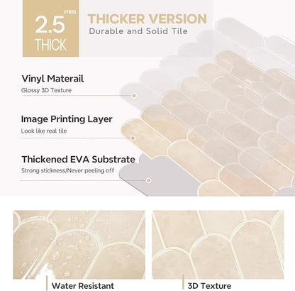 Vamos Tile Thicker Peel and Stick Backsplash Tile,Pinkish Beige,10-Sheet | Self Adhesive Vinyl Wall Tiles with Beige Grout, Stick on Backsplash for Kitchen, Bathroom,RV,Pantry,11.1''x12''