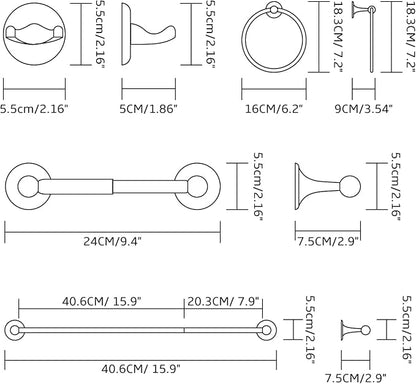 BGL Bathroom Hardware Set Grey Electroplating 4-Piece Bathroom Accessories Set Wall Mounted Adjustable Towel Bar Robe Hook Toilet Paper Holder Towel Ring Glossy Grey