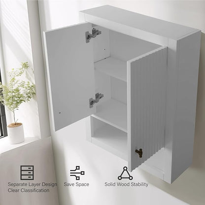 Vanity Art Vanity with Storage Cabinet & Shelves, Wall-Mount Vanity with Soft-Closing Doors, White, VA91-TC-W-MB,Matte Black Handles