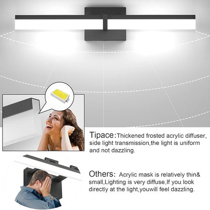 Tipace Black Bathroom Light Fixtures 24 inch LED Vanity Lights Modern Bathroom Light Fixtures Over Mirror (White Light 6000K)