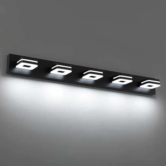 Modern LED Bathroom Vanity Light - 30W Dimmable Matte Black 5-Light Fixture, 40" Long Wall Light, Day Light 5500K, 110V AC
