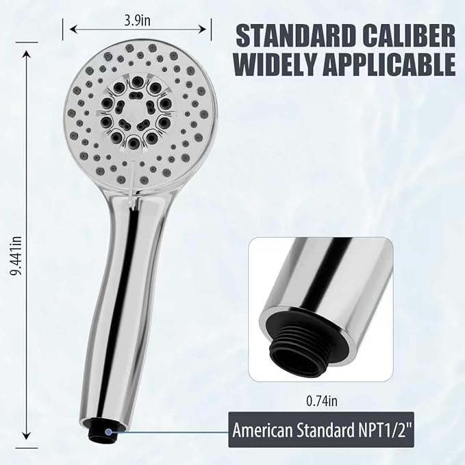 High Pressure Shower Head with Powerful Shower Spray & 59'' Stainless Steel Hose, 5 Spray Modes, Adjustable Bracket and Non-Clogging Nozzles（Chrome）
