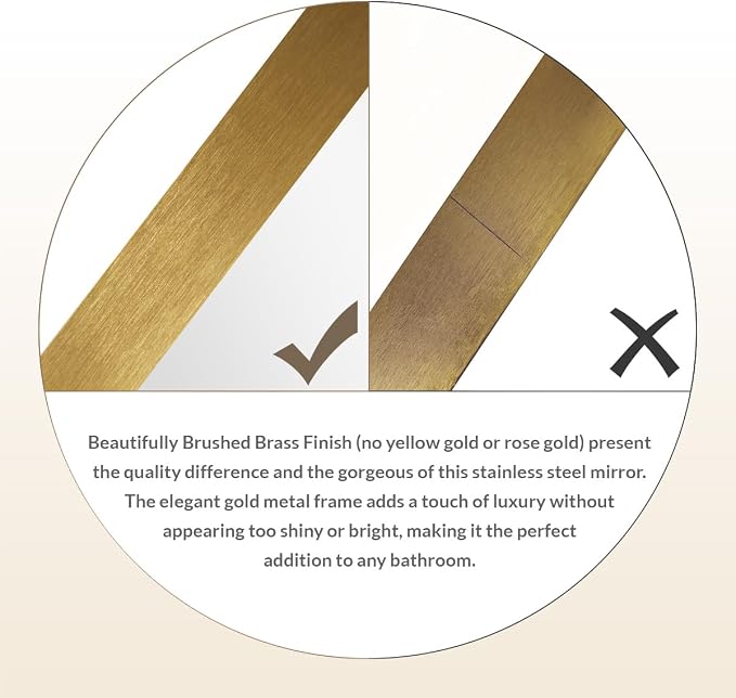 Gold Bathroom Mirrors for Over Sink, 36x40 Inch Brushed Gold Wall Mirror, Rectangular Metal Framed Vanity Mirror -Modern Clean Design with Superior Stainless Steel Frame