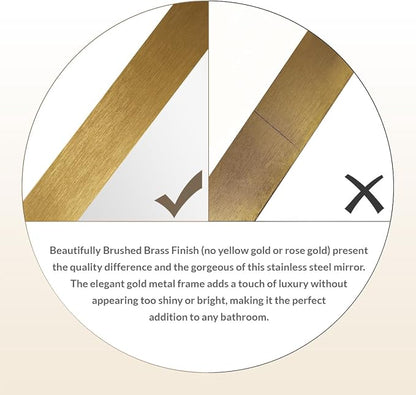 Gold Bathroom Mirrors for Over Sink, 36x40 Inch Brushed Gold Wall Mirror, Rectangular Metal Framed Vanity Mirror -Modern Clean Design with Superior Stainless Steel Frame