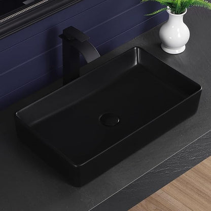 Vessel Sink 24"x14" Rectangular Bathroom Sink Modern Black Porcelain Ceramic Above Counter Drop-in Vanity Sink for Bathrooms Art Basin