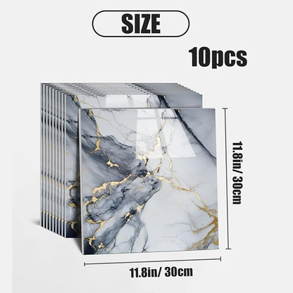 Chejiaye Thick 10pcs Marble Peel and Stick Backsplash Surface Waterproof Wall Panels,Self-Adhesive Marble PVC Foam Wall Panels for Kitchen, Bathroom - 11.8"x11.8" Kitchen Tile(Not Real Tiles,Blue)