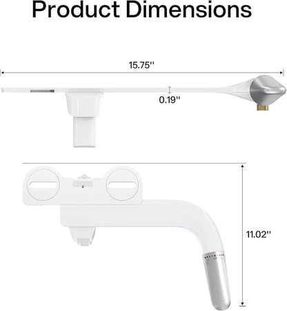 Hansrapo Left-Hand Bidet Attachment – Non-Electric, Ultra-Slim Toilet Bidet for Rear & Feminine Wash, Adjustable Water Pressure & Flow, Self-Cleaning Nozzle, Quick-Release, Easy Install with Full Kit