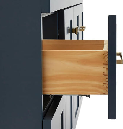 Bradford 48-Inch Bathroom Vanity with Sink — Midnight Blue Single Sink Bathroom Vanity, 1.5" Edge Carrara White Quartz Countertop, Solid Wood, 2 Soft-Close Doors, 4 Full Extension Dovetail Drawers