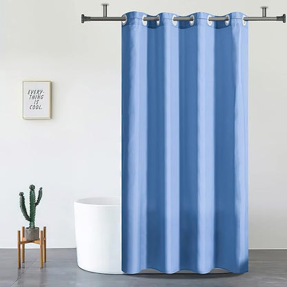 Furlinic Cream Blue No Hook Stall Shower Curtain Liner,Polyester Fabric Bathroom Curtains with 6 Split Grommets,Machine Washable & Waterproof,48x78 Inch