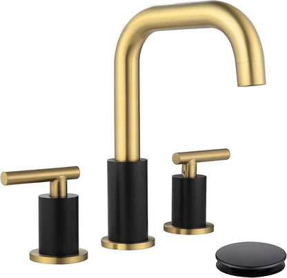 ChiLDano 8 inch Widespread Bathroom Faucet with Drain and Supply Hose | Black and Gold Bathroom Faucet for Sink 3 Hole , 2 Handle Bathroom Sink Faucet CH3166BGB