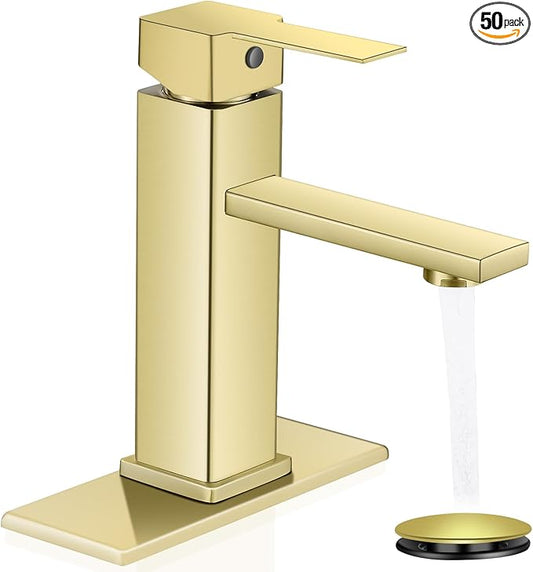 Brushed Gold Bathroom Faucet YXOCVIR Single Hole with Pop-Up Drain Single Handle Bathroom Faucet Suitable for Vanity Sinks, RV, Farmhouses, Suitable for 1 or 3-Hole Installation(Brushed Gold)