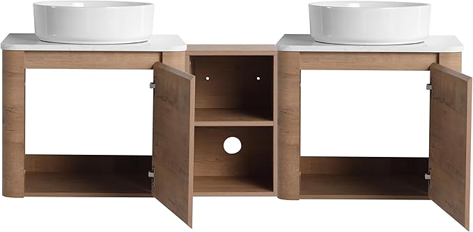 Malwee 60" Floating Bathroom Vanity with Sink, 60 Inch Wall Mounted Bathroom Cabinet Combo, Modern Double Sink Bath Storage Vanity Set, with 2 Soft Close Doors and Ceramic Vessel Basin Top(60-400