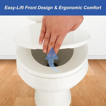 Elongated Toilet Seat, 18.5” Soft/Slow Close Oval (Oblong) Toilet Seat for Elongated Toilets, No-Slam Quiet-Close Lid, Easy-to-Install & Clean, Durable Never-Loosen White Plastic Seat