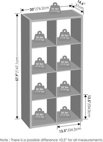 Furinno Simple Cube Storage Organizer, 8-Cube Display Shelf, Open Back Shelving Unit, Storage Shelves, Extra Thick Frame, for Organization and Storage, Living Room, Home Office, White