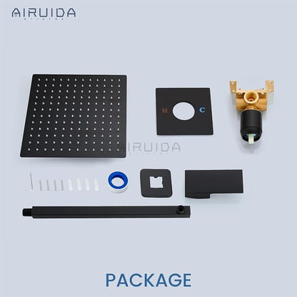 Airuida 12 Inch Matte Black Shower Faucet Set,Shower Valve Kit | Rainfall Shower Head and Handle Set,Female Thread Rough-in Valve Shower Kit,Single Function Shower System