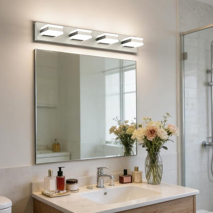 SOLFART Bathroom Vanity Lights, Adjustable Brushed Nickel Vanity Light for Bathroom,LED Light Fixtures Over Mirror,5 Color Temperature 4 Lights 5CCT