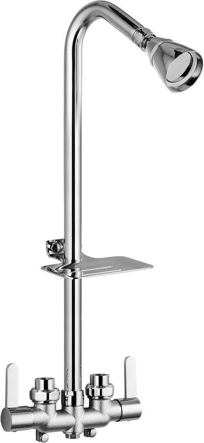 Aolemi Outdoor Shower Kit, Upward-Facing Inlets, Polish Chrome | 3-Inch Center Hot And Cold Mixer Valve, Dual Handles, with Soap Dish For Convenient Outdoor Shower Use