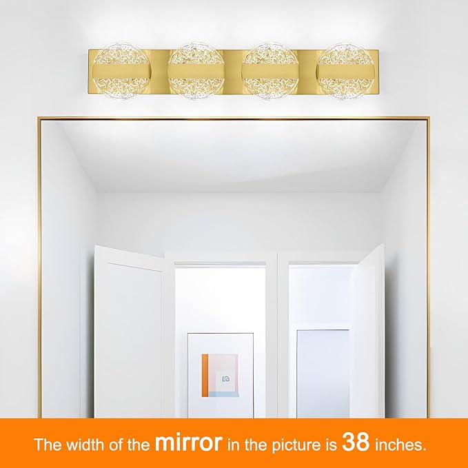 Luxury Brushed Gold Bathroom Vanity Light with High CRI 90+ LED for True Colors, 20W 6000K Cool White Modern Bathroom Lights Fixture Over Mirror for Makeup & Shaving
