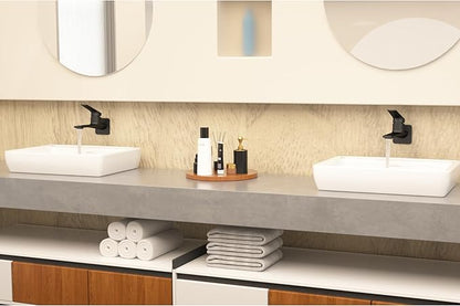 Modern Wall Mount Bathroom Faucet – Matte Black,Solid Brass Single Handle with Flip Aerator (2 Flow Modes), Rough-in Valve for Concealed Installation