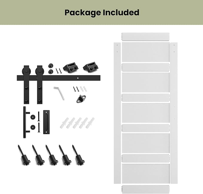 SMARTSTANDARD 36in x 96in Sliding Barn Door with 6.6FT Hardware Track Kit | Waterproof PVC Surface, Pre-Drilled Holes Easy to Assemble, Solid, MDF, White, 5-Panel