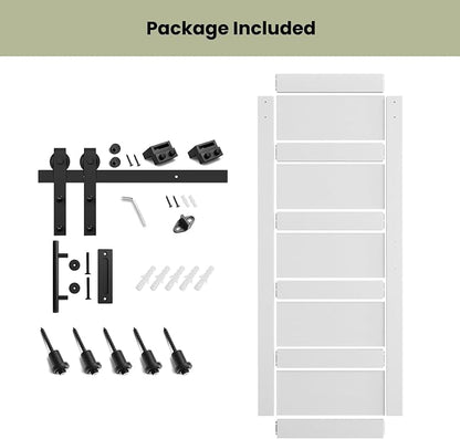 SMARTSTANDARD 36in x 96in Sliding Barn Door with 6.6FT Hardware Track Kit | Waterproof PVC Surface, Pre-Drilled Holes Easy to Assemble, Solid, MDF, White, 5-Panel