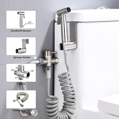 Handheld Bidet Sprayer for Toilet Kit,Stainless Steel Muslim Shower Toilet Bidet Faucets Attachment Set with T-Valve,Adjustable Water Pressure,Toilet Hose Sprayer,Cloth Diaper Spraye for Baby Wash