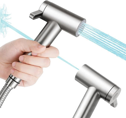 Handheld Bidet Sprayer for Toilet, Adjustable Water Pressure Control Rotary Switch with Bidet Hose, Exclusive Single Nozzle High Pressure Mode for Cleaning Stubborn Stains, Brushed Nickel