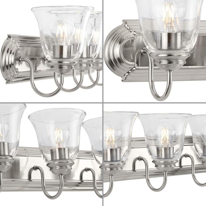 Progress Lighting Clear Glass 48 in. 6-Light Brushed Nickel Transitional Vanity Light with Clear Glass for Bathroom