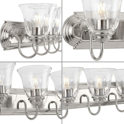 Progress Lighting Clear Glass 48 in. 6-Light Brushed Nickel Transitional Vanity Light with Clear Glass for Bathroom