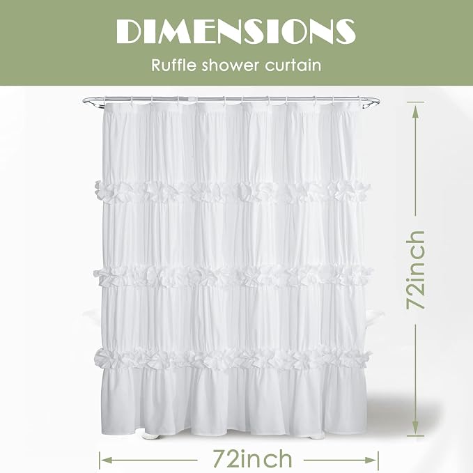Homechoice Decor Victorian Ruffle Shower Curtain, 72" W x 72" H, White | Vintage Handcrafted Bow Tie Bath Curtain for Master Bathroom, Ruched Microfiber Bathroom Curtain with 12 Buttonholes (LQ-10)