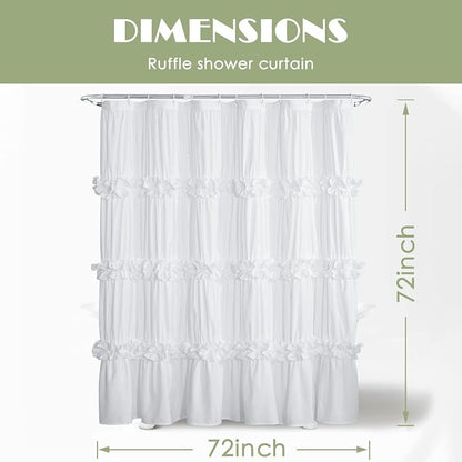 Homechoice Decor Victorian Ruffle Shower Curtain, 72" W x 72" H, White | Vintage Handcrafted Bow Tie Bath Curtain for Master Bathroom, Ruched Microfiber Bathroom Curtain with 12 Buttonholes (LQ-10)