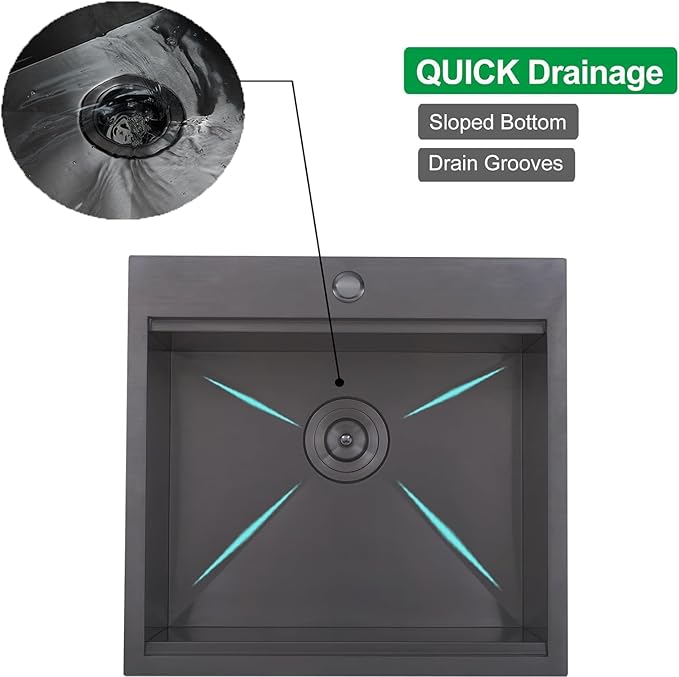 KINGO HOME Black Bar Sink Drop in,20 x 21 Inch Single Bowl Small Kitchen Sinks,304 Stainless Steel Topmount Wet Bar Prep Sink With Grid&Drainer&Cutting Board