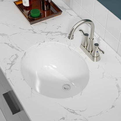Sarlai Oval Vessel Undermount Bathroom Sink - 18x15 Inch, White Ceramic, Modern Art Basin, 16.25"x13.25"x5.5" with Overflow