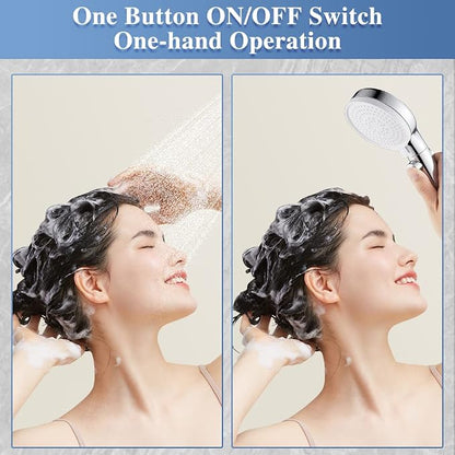 Shower Head with Handheld Shower Head with ON/Off Switch 3-Modes | High Pressure Shower Head with Hose, Chrome Finish, 60inches Hose
