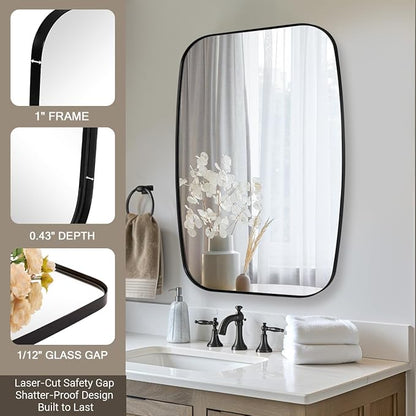 30x36” Black Bathroom Mirror, Oblong Vanity Mirror with Stainless Steel Metal Frame, Matte Black Oval Mirror for Over Sink, Modern Anti Rust Wall Mounted