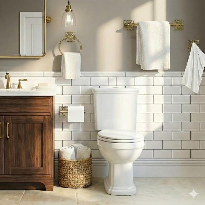 Autumn Alley 5 PC Vintage Brass Bathroom Accessories Set, Wall Mounted – Towel Racks for Bathroom, Bathroom Accessories, Bathroom Hardware Set, Brass Toilet Paper Holder, Towel Ring, Towel Hook
