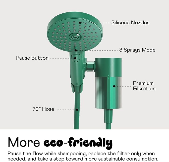 sproos! - Handheld Showerhead, High Performance Filtration, Green | Healthier Hair and Skin - DIY Installation - Renter Friendly - 3 Spray Functions - 70 Inch Hose - High Pressure Performance