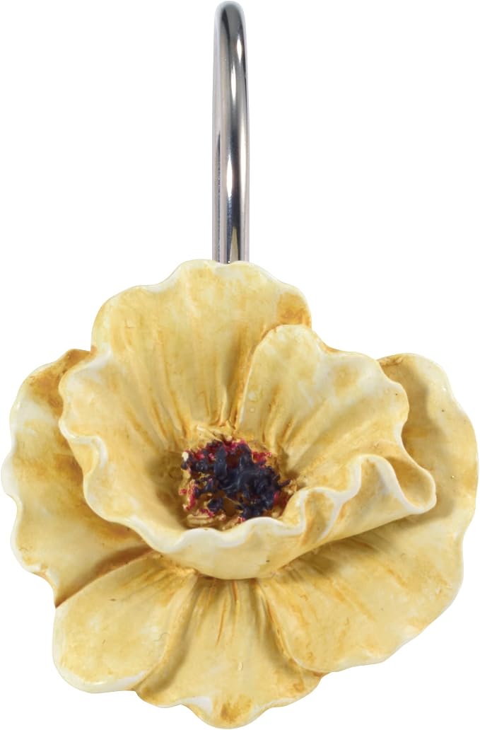 Avanti Linens - Shower Curtain Hooks, 100% Hand Painted Resin Design with Metal Hooks, Botanical Home Decor, Set of 12 (Marielle)