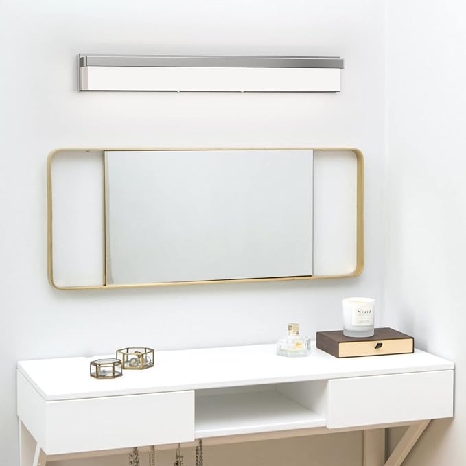 LED Bathroom Vanity Light Fixture Over Mirror 32.3 inch Modern Rectangle Finishing Bath Vanity Lighting Bar 4000K Daylight Wall Sconce (Chrome)