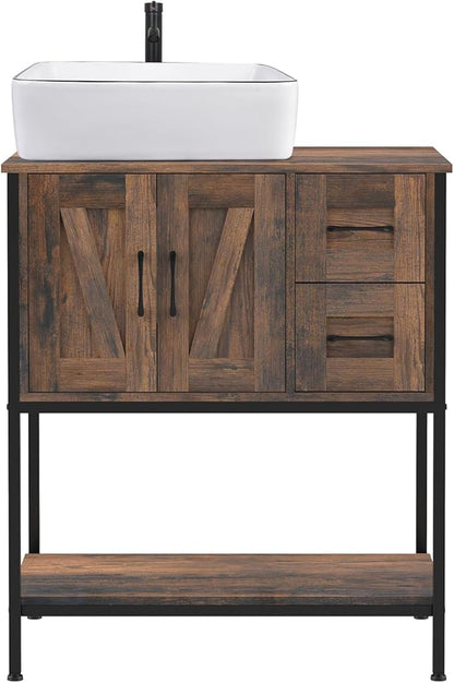 YOURLITE Bathroom Vanity, 30" Rustic Brown Bathroom Vanity with Sink Combo Set, Farmhouse Modern Wood Cabinet with White Ceramic Vessel Sink