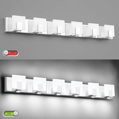 SOLFART Vanity Lights Chrome Finish Modern Bathroom Light Dimmable Vanity Lighting Fixtures 6 Lights LED Light