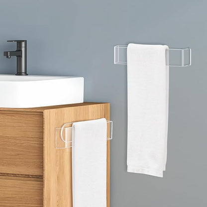 NiHome Clear Acrylic Hand Towel Rack 2-Pack, Adhesive Wall Bar, Waterproof | No Drill Install, Rustproof U-Shape Design For Bathroom Kitchen Bedroom Cabinet RV, Stick On Mount