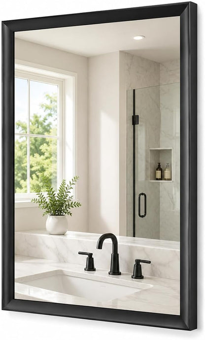 22x30 Inch Black Bathroom Mirrors for Over Sink | Rectangle Vanity Wall Mirror for Bedroom, Entryway, Living Room Decor, Aluminum Framed, Curved Wide Edge, Anti-Rust