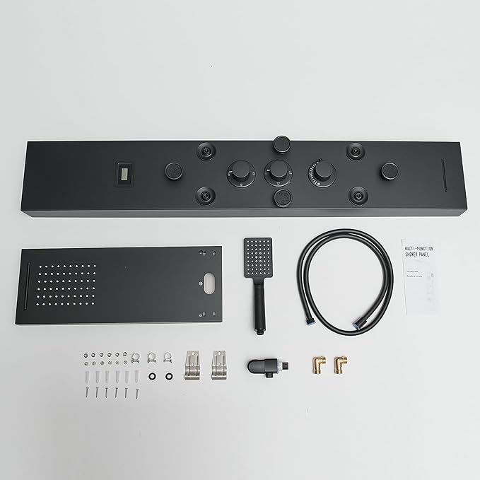 Stainless Steel Shower Panel Tower System Rain Massage System 6 IN 1 Body Spray Jets Shower Wall Panels Rainfall Waterfall Shower Head Tub Spout with Temperature Display,Matte Black