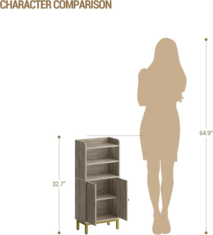 Hzuaneri Bathroom Storage Cabinet, Small Floor Cabinet with 2 Door | Toilet Paper Cabinets, Bathroom Organizer with Adjustable Shelf, for Small Spaces, Greige, Arch Door,7.1" Dx14.6 Wx32.7 H